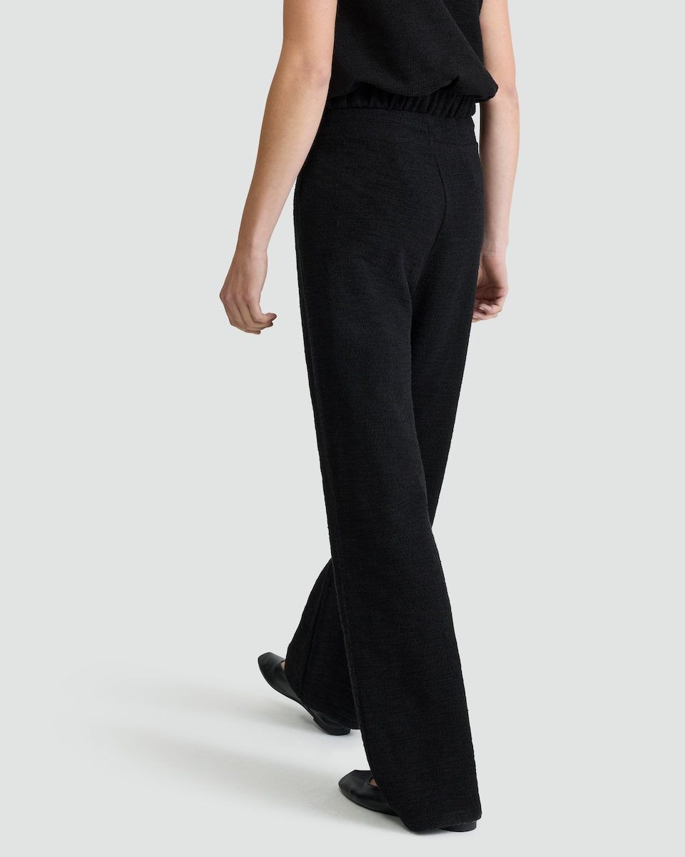 image 1 of F&F Boucle Wide Leg Drawstring Trousers in Black