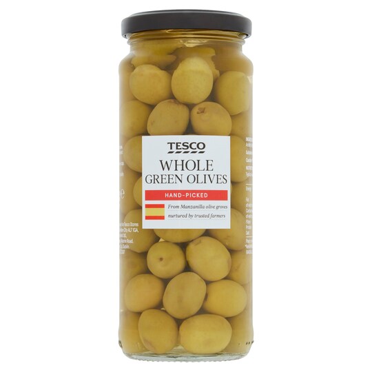 Tesco Whole Green Olives In Brine 340G Tesco Groceries