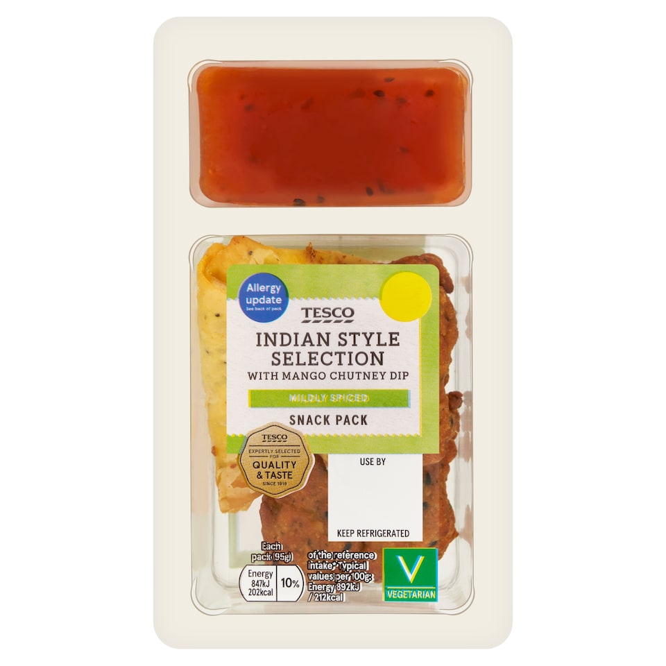 Tesco Indian Style Selection With Mango Dip 95G
