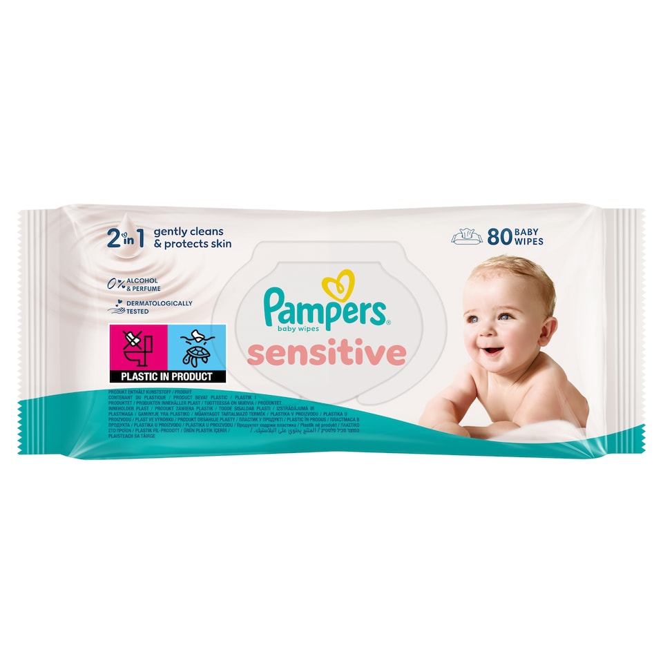 obrázok 1 z Pampers Sensitive Detské Vlhčené Obrúsky, 1 ks Balení po 80 Obrúskov  Detských Vlhčených Obrúskov