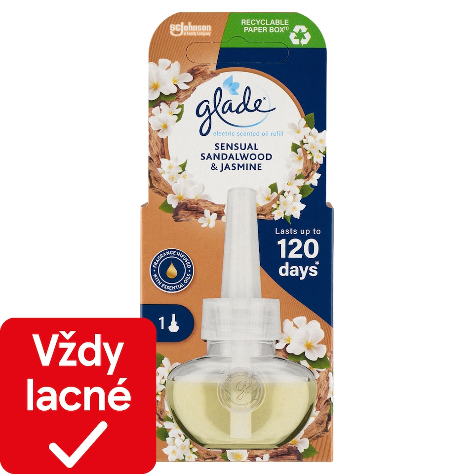 obrázok 1 z Glade Sensual Sandalwood & Jasmine elektrický tekutý osviežovač vzduchu náplň 20 ml