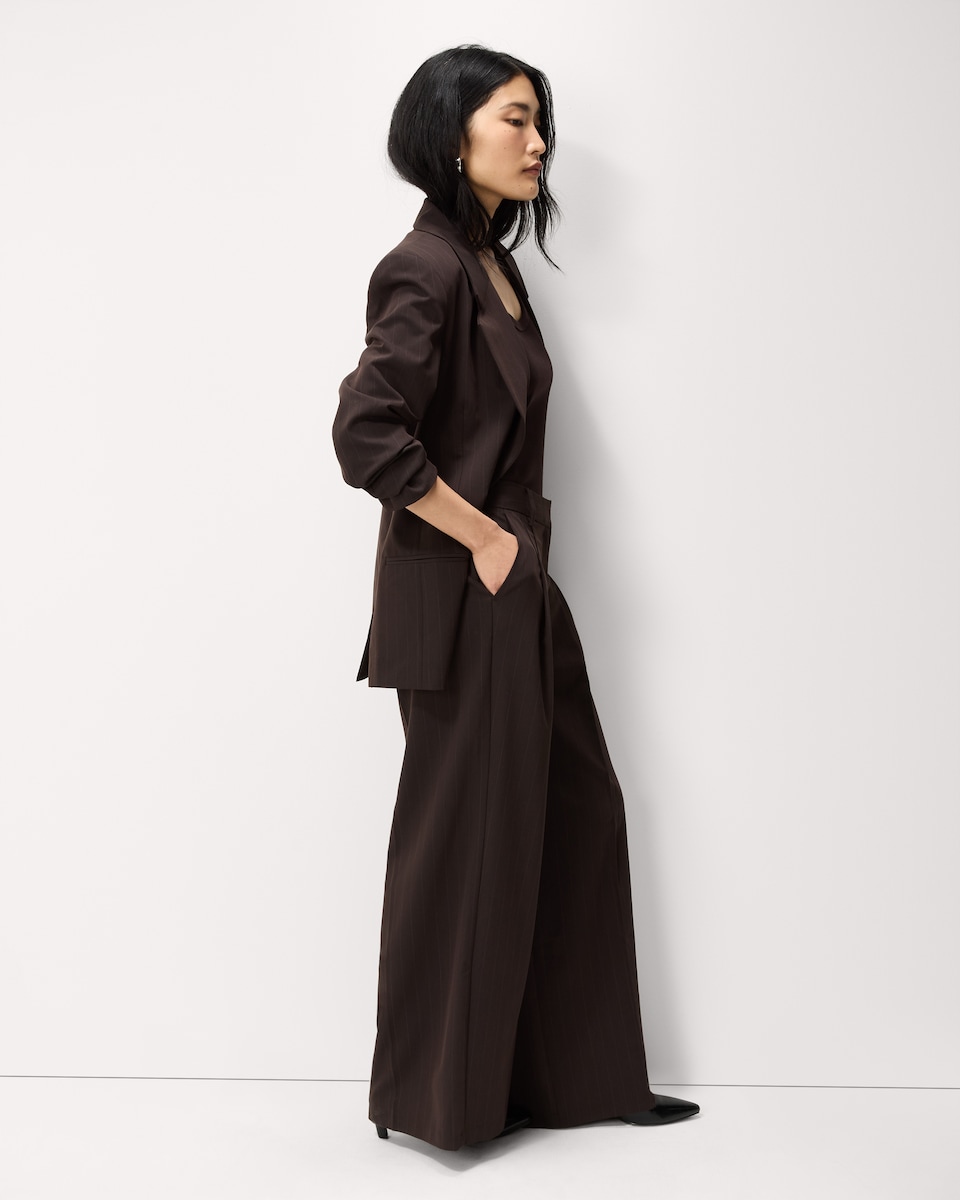 image 1 of F&F Pinstripe Pleated Wide Leg Trousers in Multi Brown