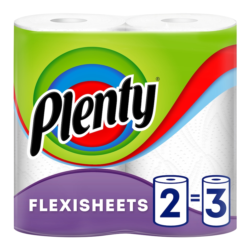 image 1 of Plenty Flexi-sized Sheets 50% Longer Kitchen Towel 2 Roll