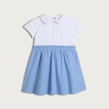 F&F School Girls Cotton Rich 2 in 1 Gingham Polo Dress in Blue