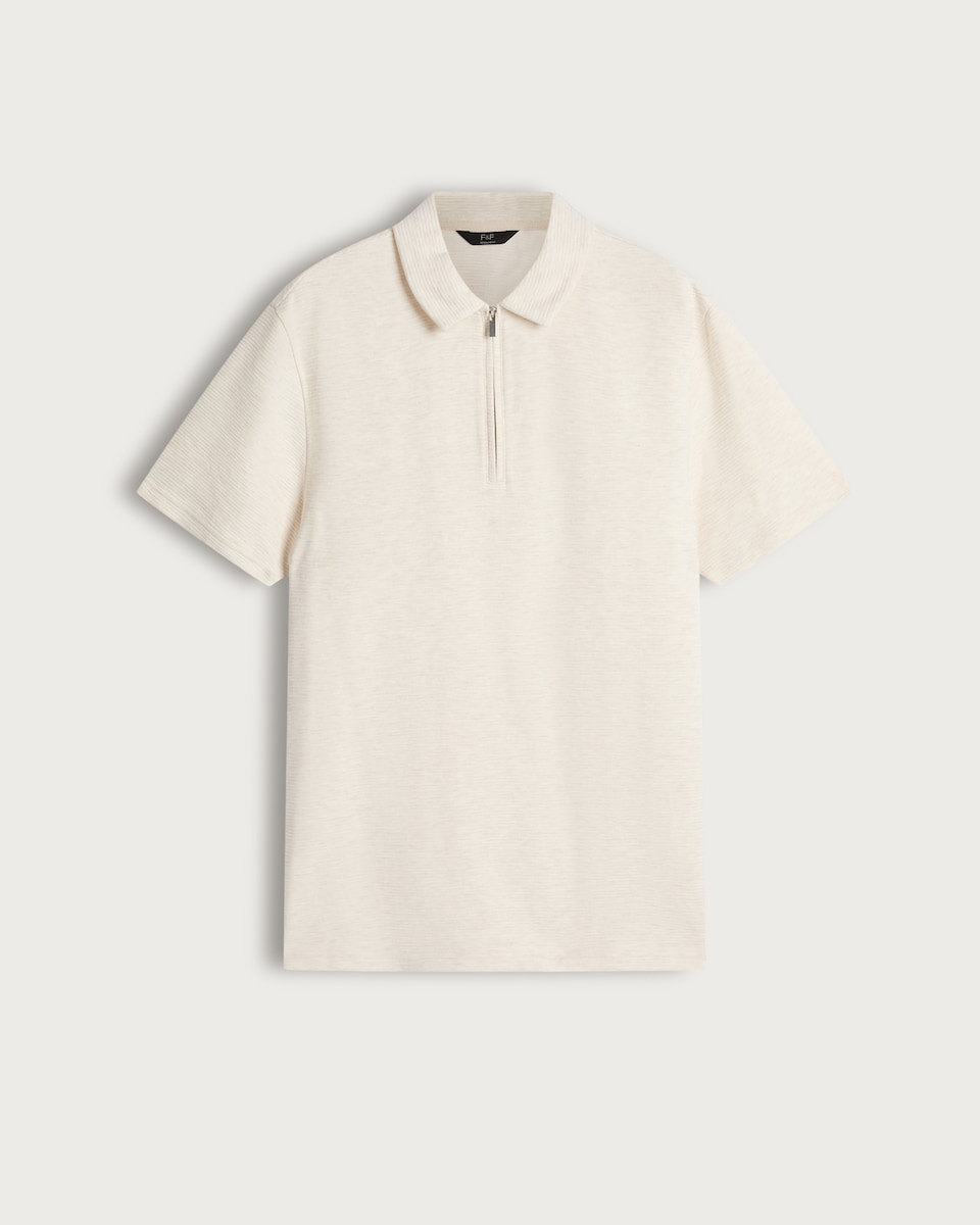 F&F Cotton Rich Textured Zip Neck Polo Shirt in Stone
