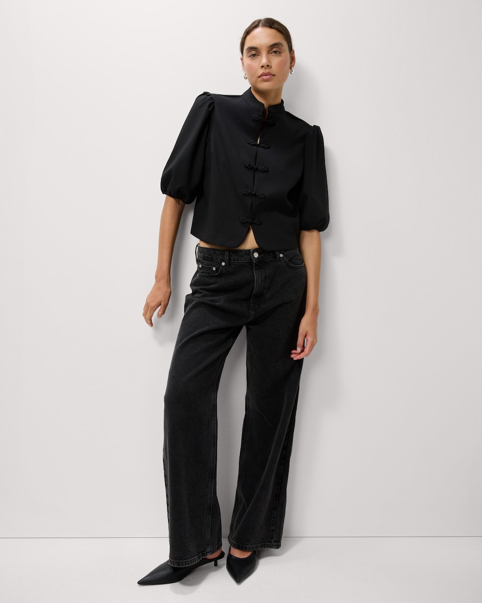image 1 of F&F Stand Collar Blouse in Black