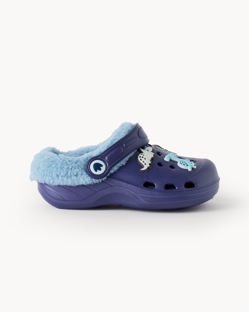 image 1 of F&F Fleece Lined Dinosaur Clogs in Blue
