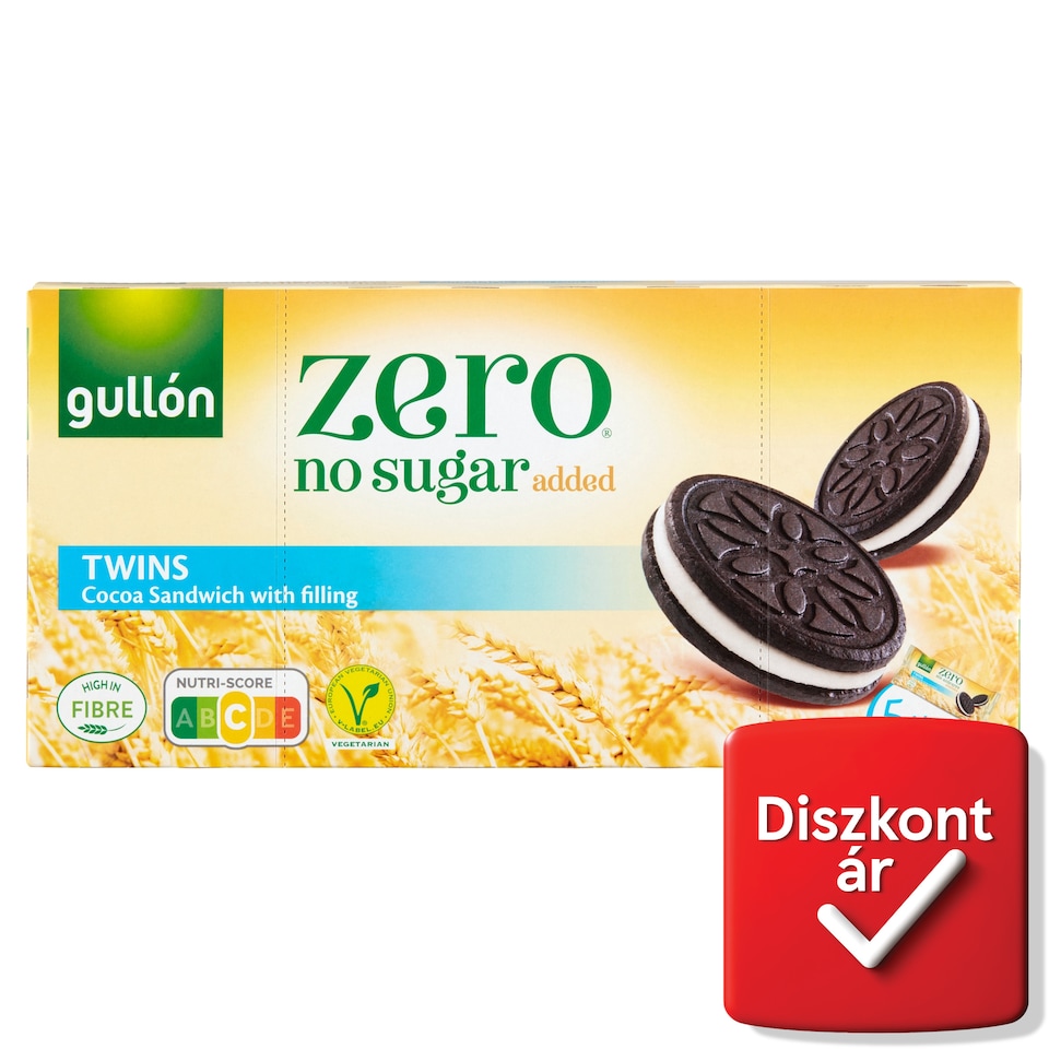 Gullón Zero kakaós keksz krém töltelékkel, édesítőszerrel 5 x 42 g (210 g)  1. kép