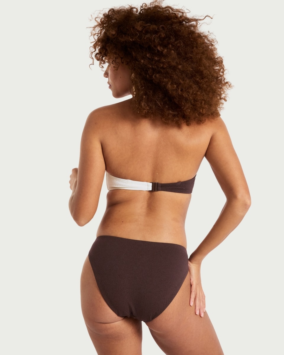 image 1 of F&F Textured Metal Accent Bandeau Bikini Top in Multi Brown