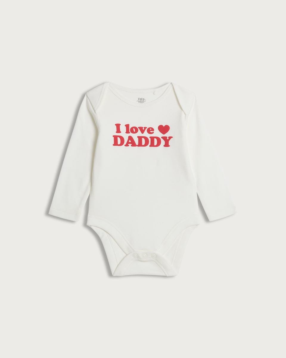 image 1 of F&F Baby Pure Cotton I Love Daddy Long Sleeved Bodysuit in White