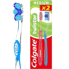 Colgate Twister Medium Manual Toothbrush 2 Pack Clipstrip