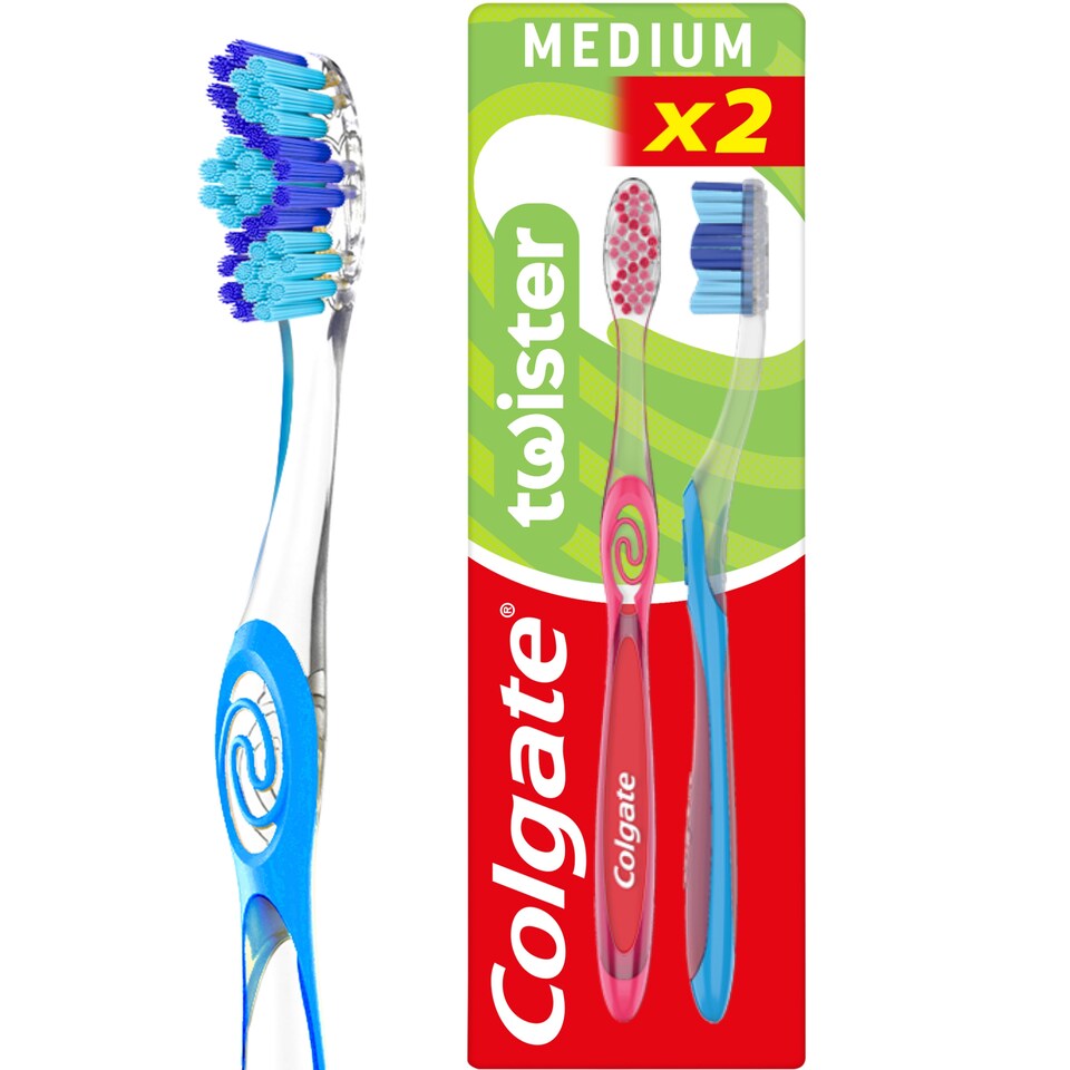 image 1 of Colgate Twister Medium Manual Toothbrush 2 Pack Clipstrip