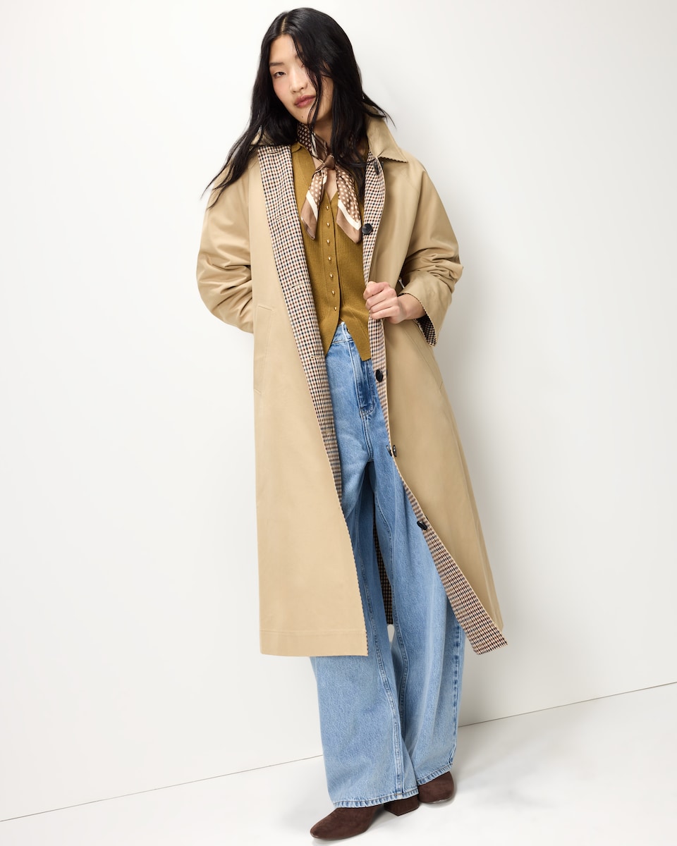 image 1 of F&F Check Reversible Trench Coat in Multi Brown