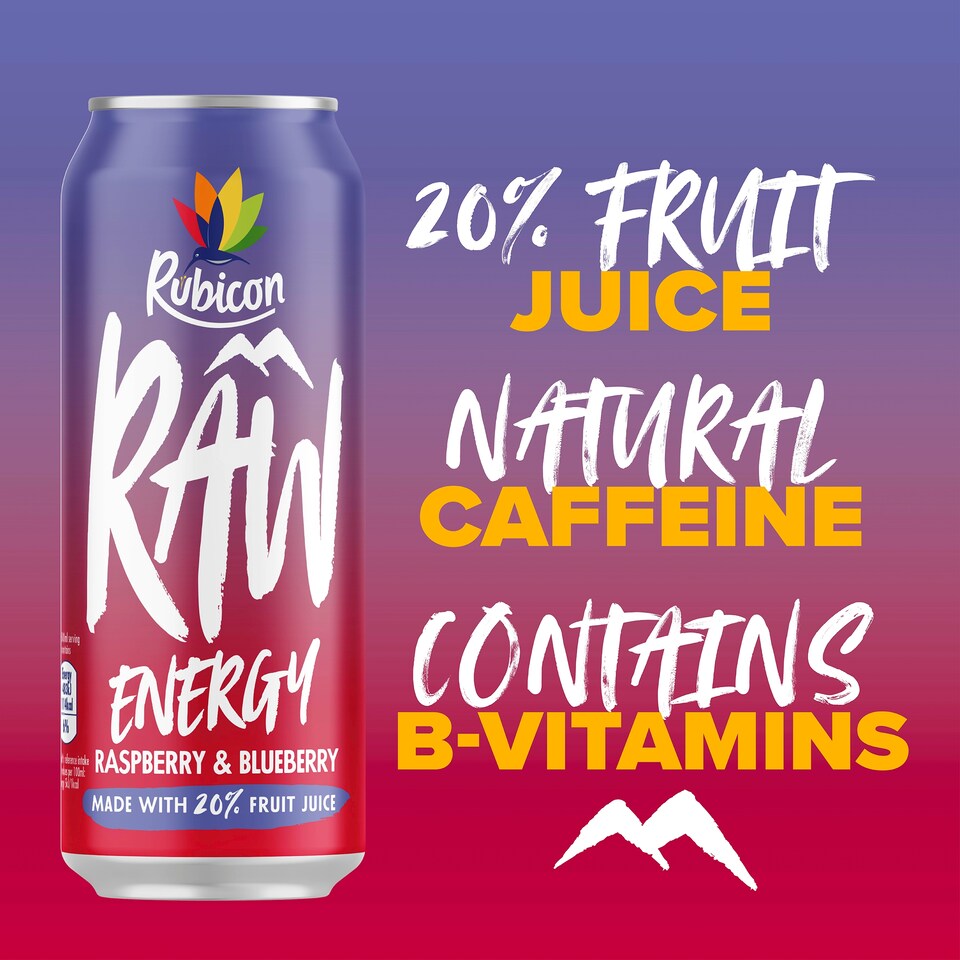 image 1 of Rubicon Raw Energy Raspberry /Blberry 4X500ml