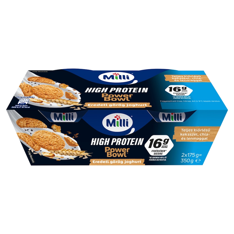 Milli Power Bowl Low-Fat Original Greek Cream Yogurt with Whole Grain Crackers 2 x 175 g (350 g)