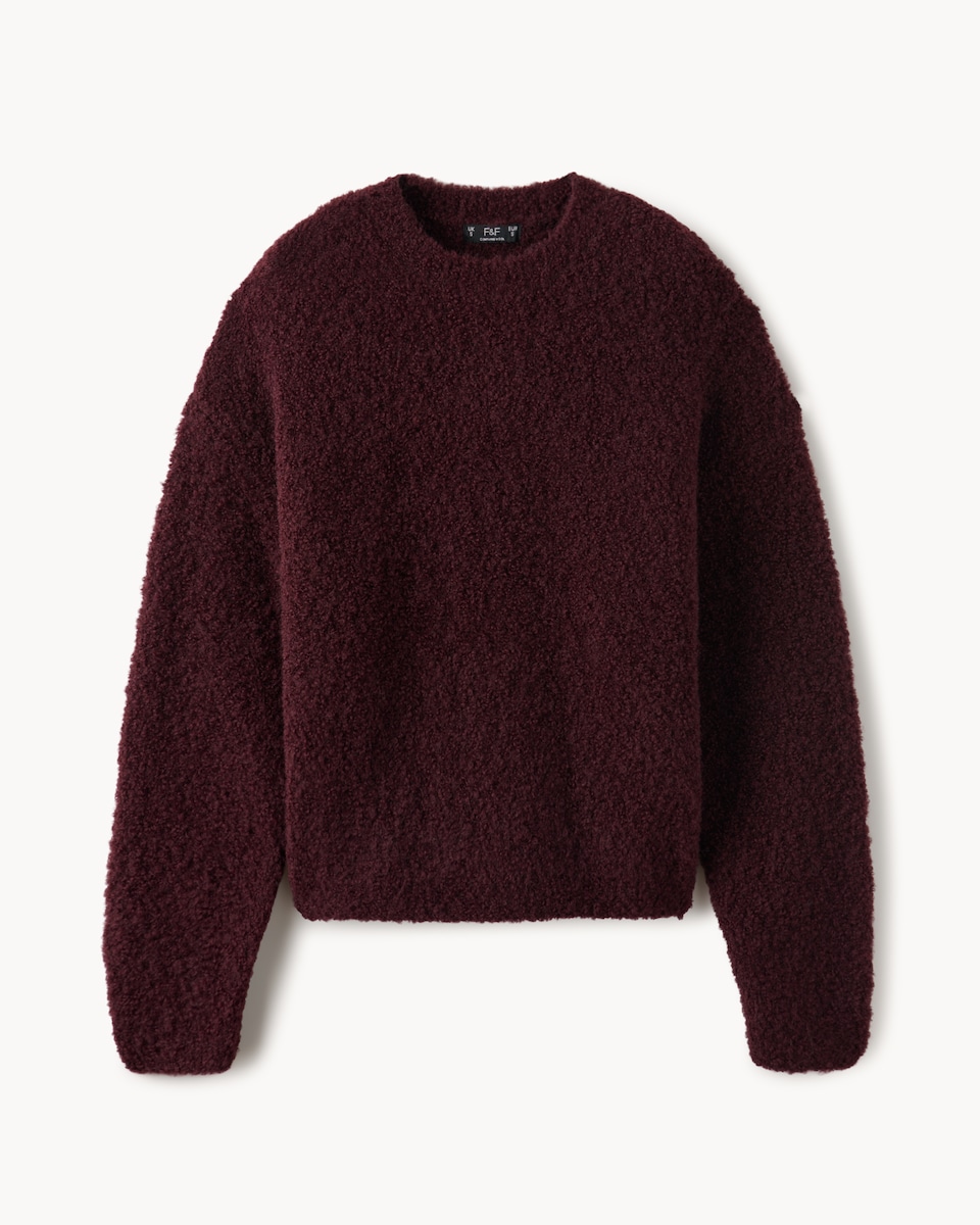 image 1 of F&F Textured Knitted Jumper with Wool in Burgundy