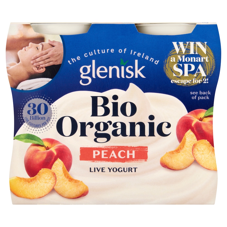 Glenisk Bio Organic Live Yogurt - Peach 4 x 125g