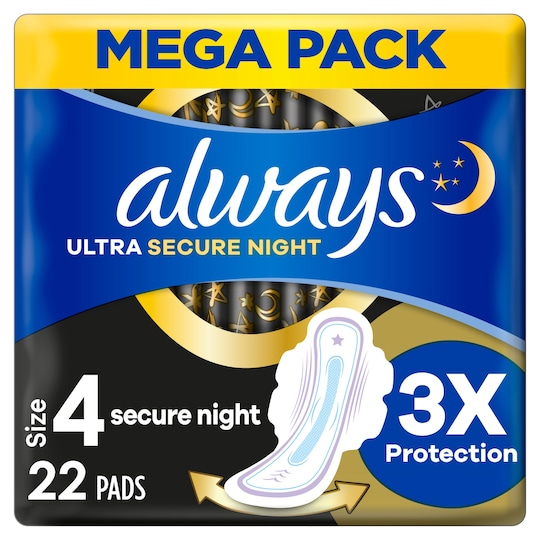 Always Ultra Night Size 4 Sanitary Towels With Wings 22 Pack Tesco