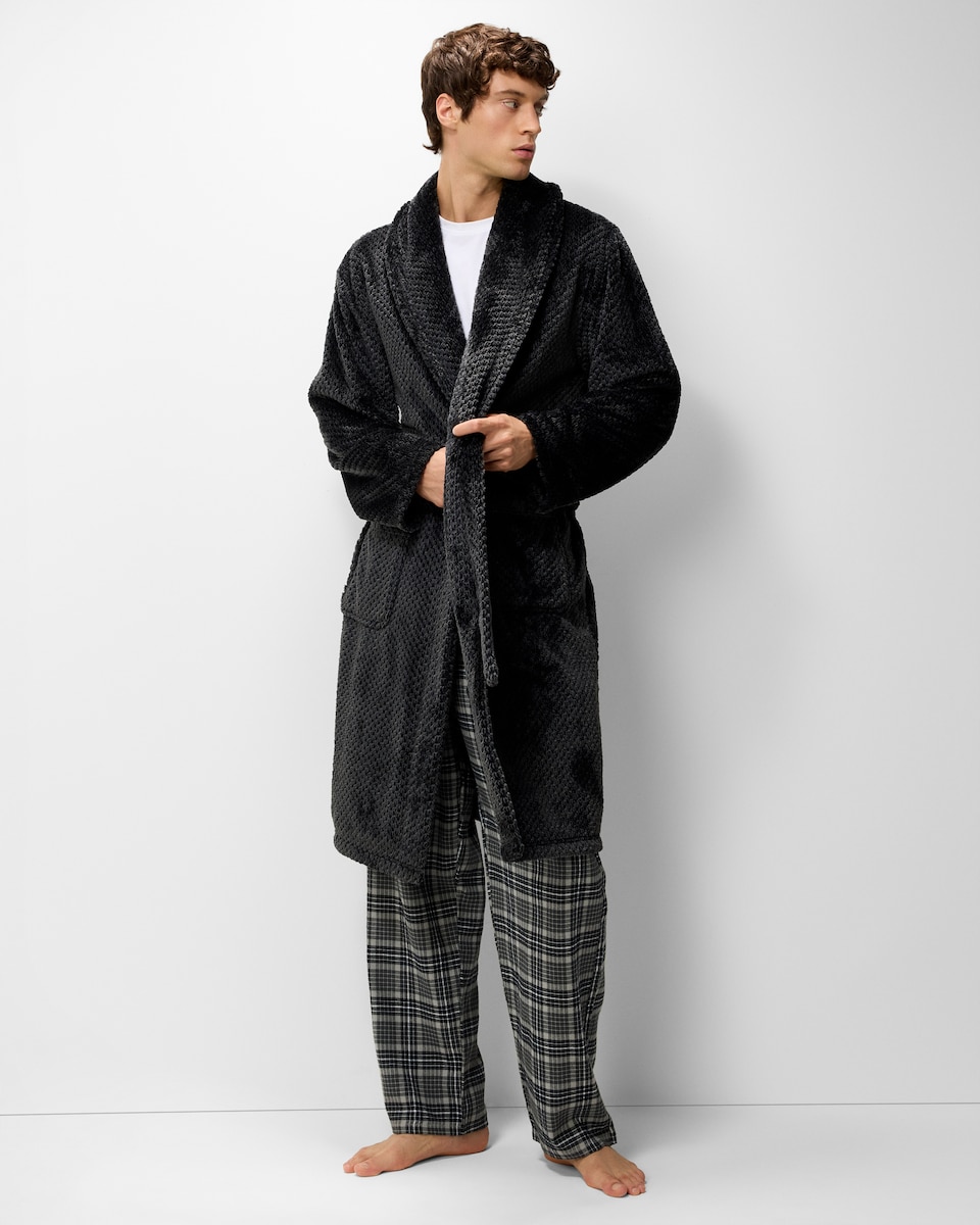 image 1 of F&F Textured Dressing Gown in Grey