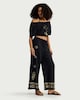 image 2 of F&F Cotton Rich Embroidered Wide Leg Beach Trousers in Multi Black