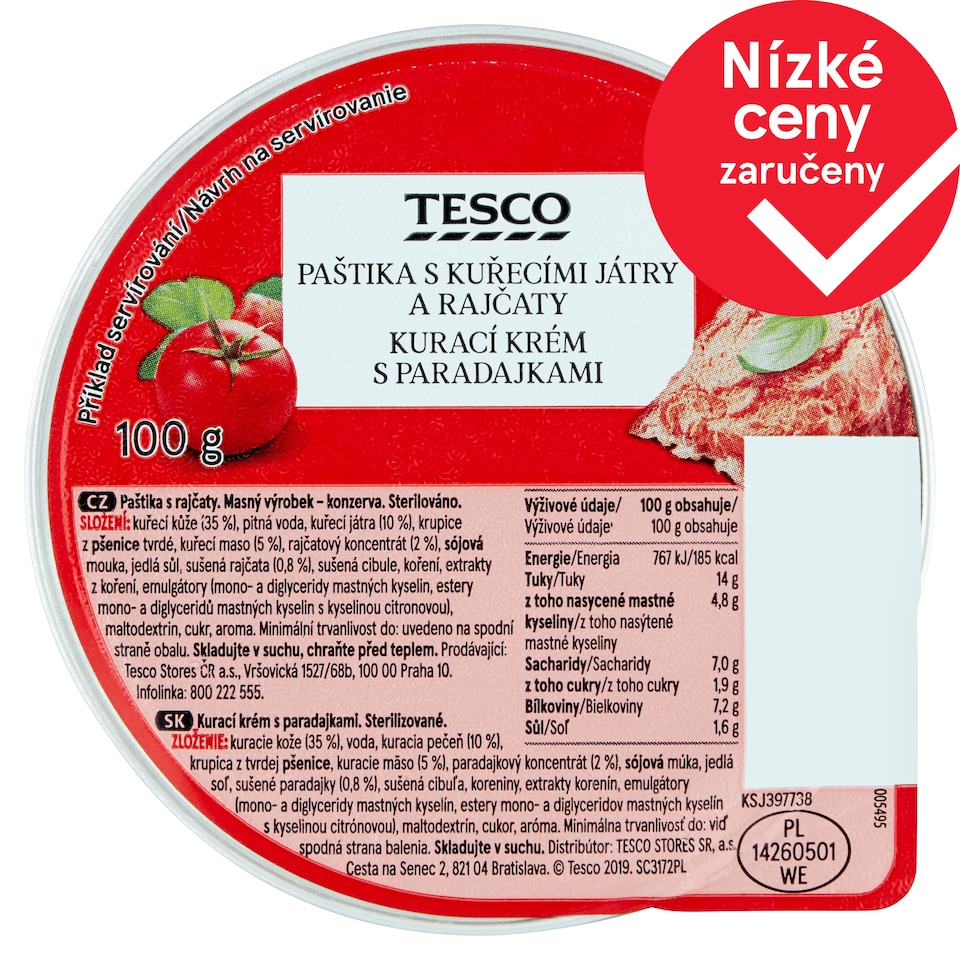 Tesco Paštika s kuřecími játry a rajčaty 100g