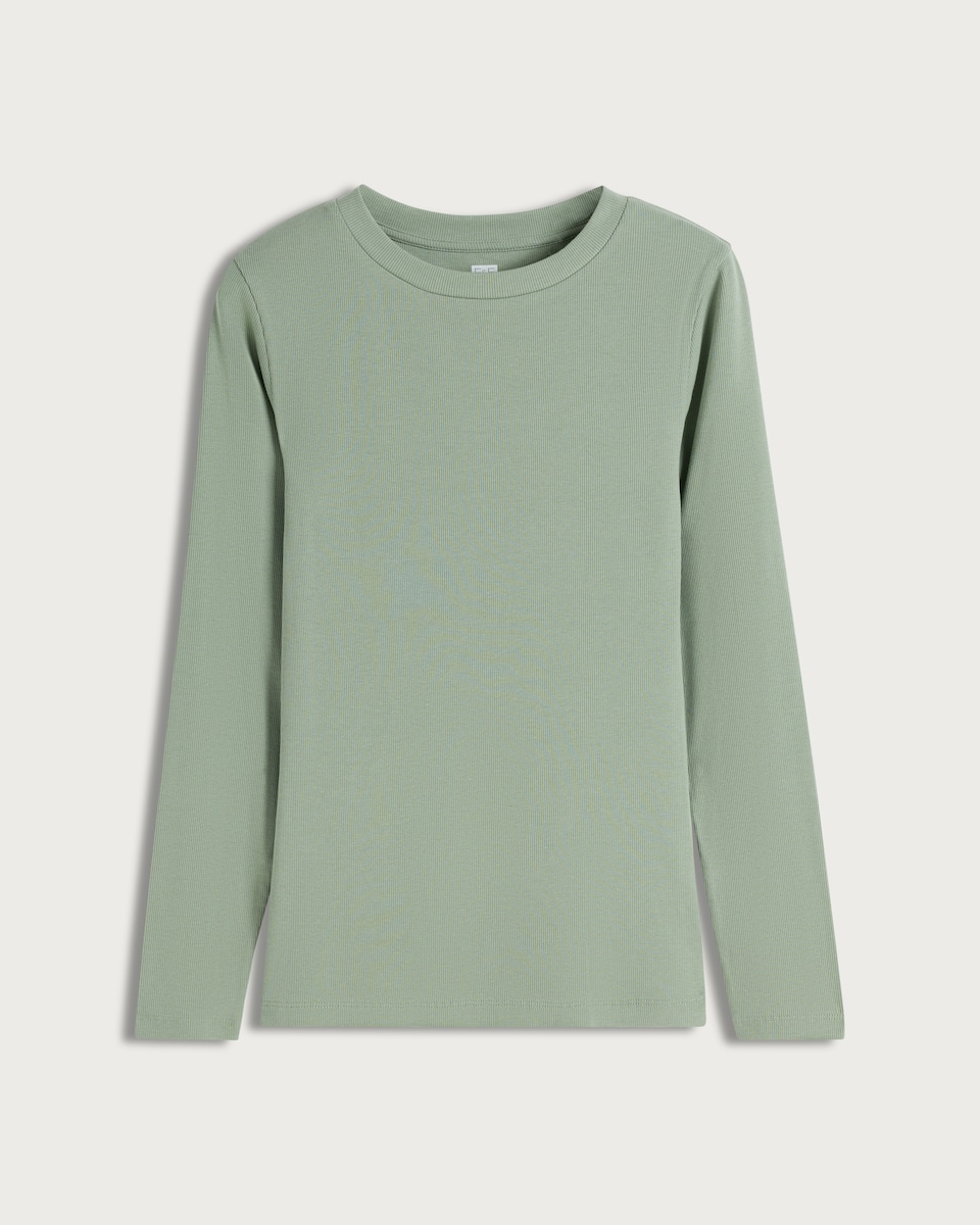 image 1 of F&F Cotton Rich Crew Neck Long Sleeved Top in Green