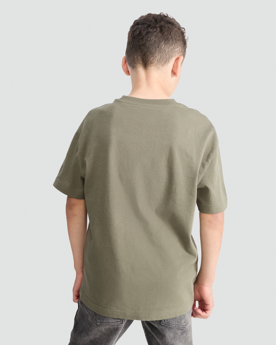 image 1 of F&F Boys Pure Cotton Slogan Short Sleeved T-Shirt in Khaki