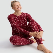 F&F Textured Candy Cane Print Top and Trousers Pyjamas in Red