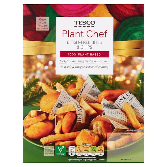 Tesco Plant Chef 8 Fish Free Bites & Chips 310G Tesco Groceries