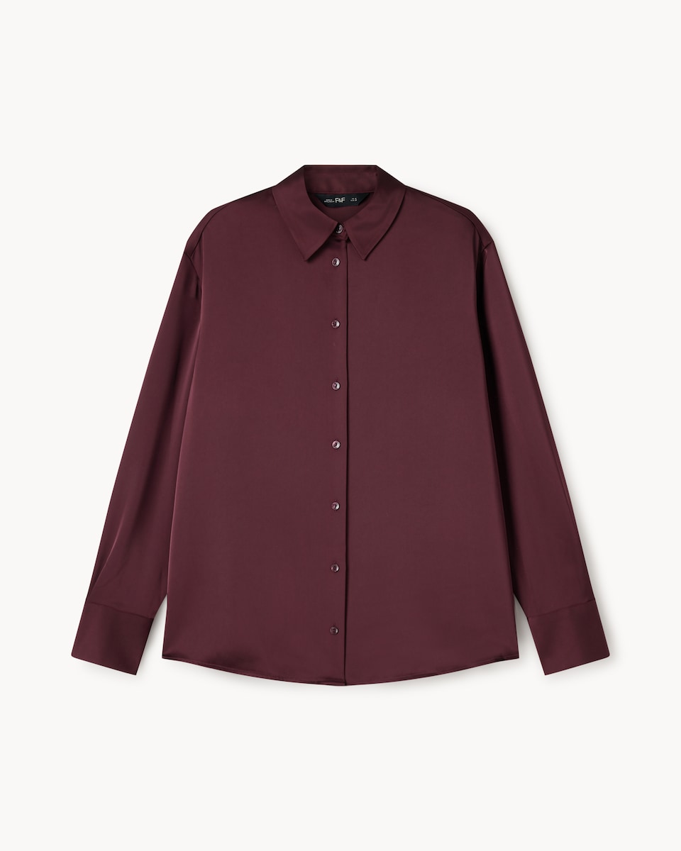 image 1 of F&F Satin Collared Oversized Co-ord Shirt in Red