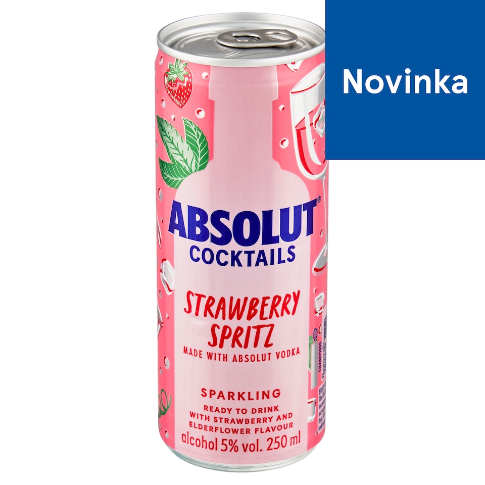 Absolut Cocktails Strawberry Spritz Alcoholic Mixed Drink Sparkling 250 ml