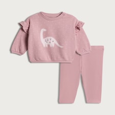F&F Baby 2-Piece Cotton Rich Dinosaur Print Sweatshirt and Leggings in Pink
