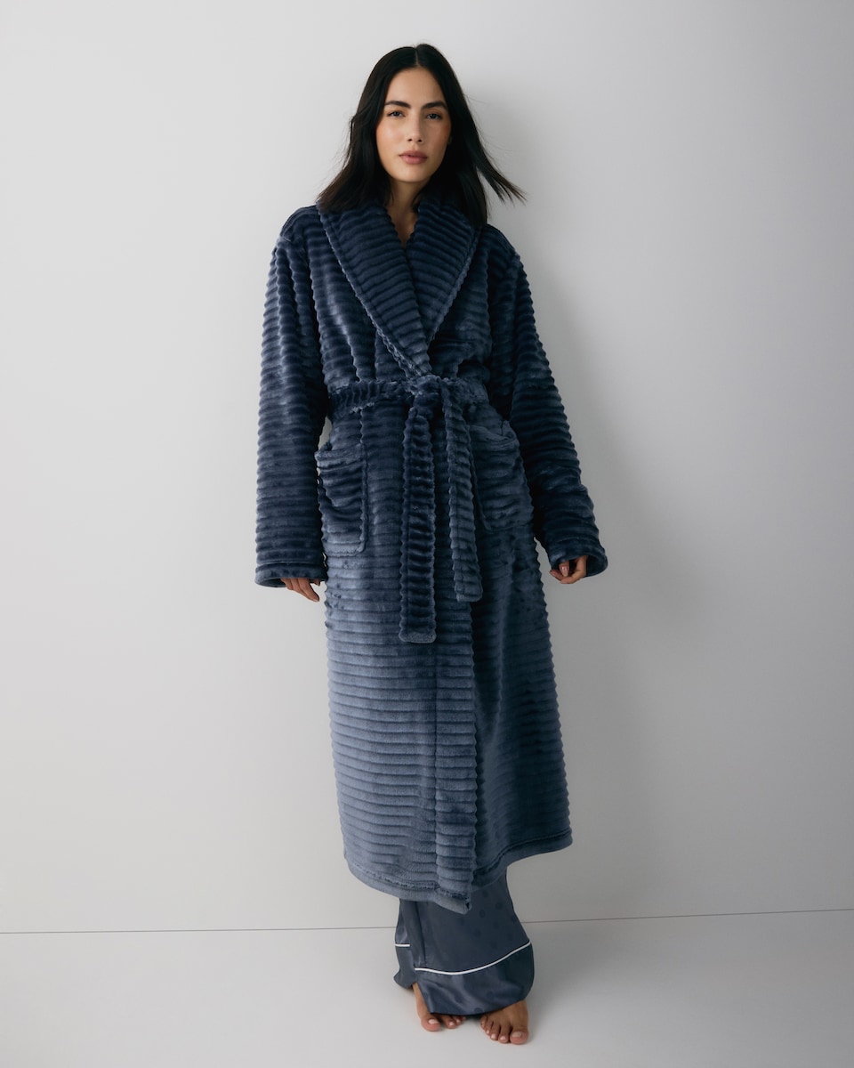 image 1 of F&F Fleece Textured Dressing Gown in Blue