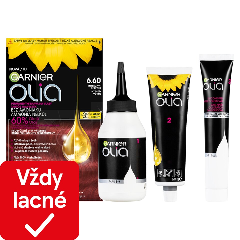 Garnier Olia permanentná farba na vlasy 6 .60 Intenzívna červená, 60 +60 +54 ml