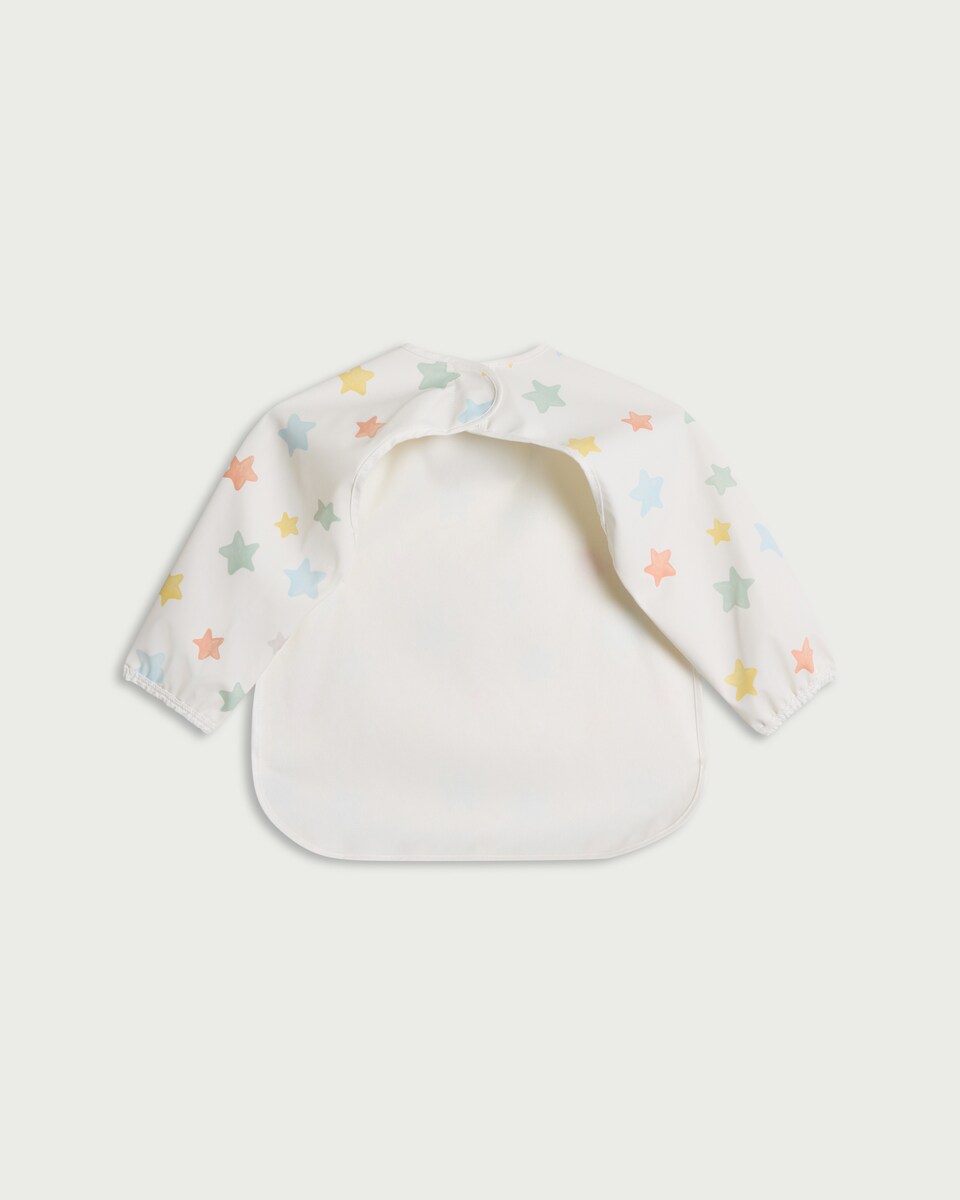 image 1 of F&F Baby Star Print Long Sleeved Bib in White