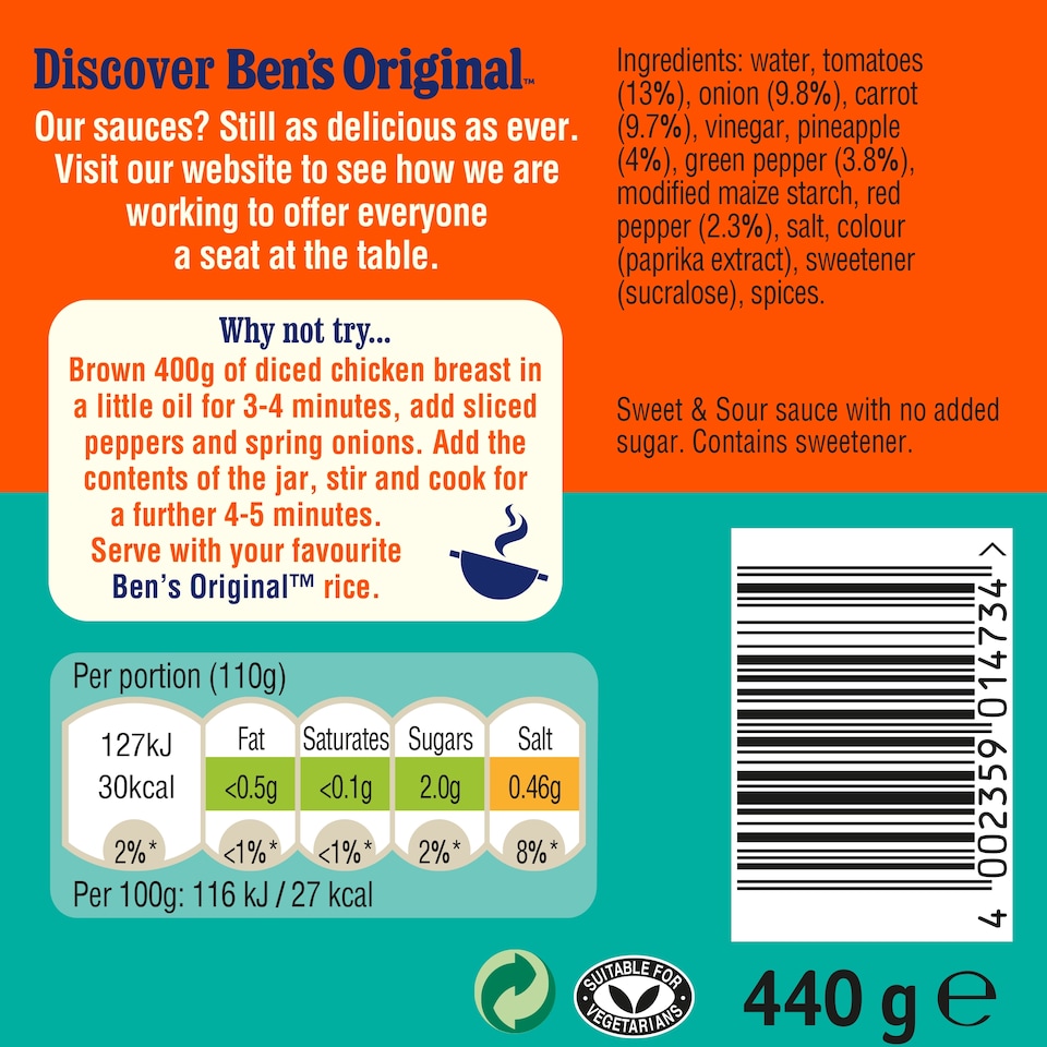 image 1 of Ben's Original Sweet & Sour No Added Sugar Sauce 440g