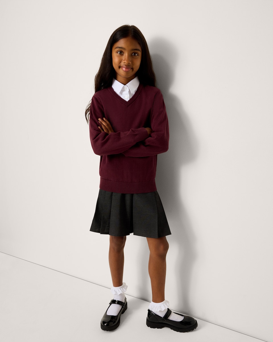 image 1 of F&F School Unisex 2-Pack Pure Cotton V-Neck Jumpers in Burgundy