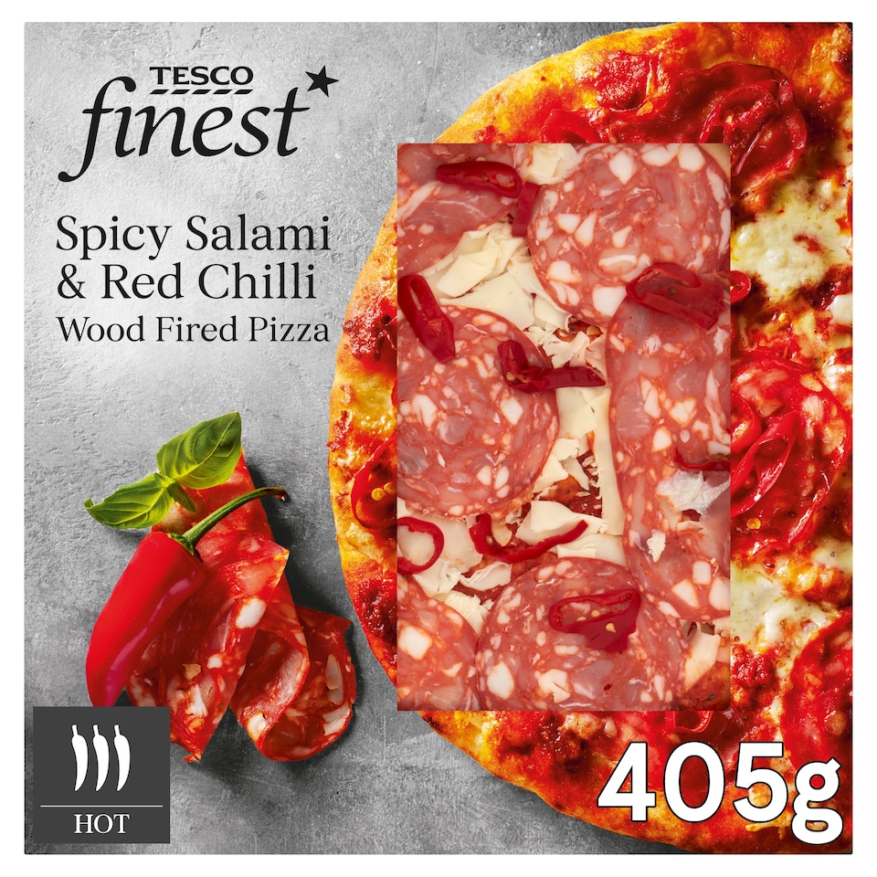 Tesco Finest Spicy Salami & Red Chilli Pizza 405G