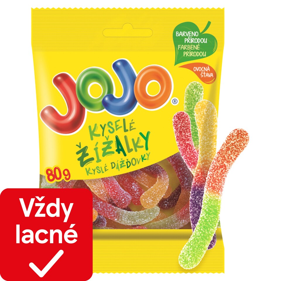 JOJO Sour Worm Jelly Candies with Fruit Flavors 80 g