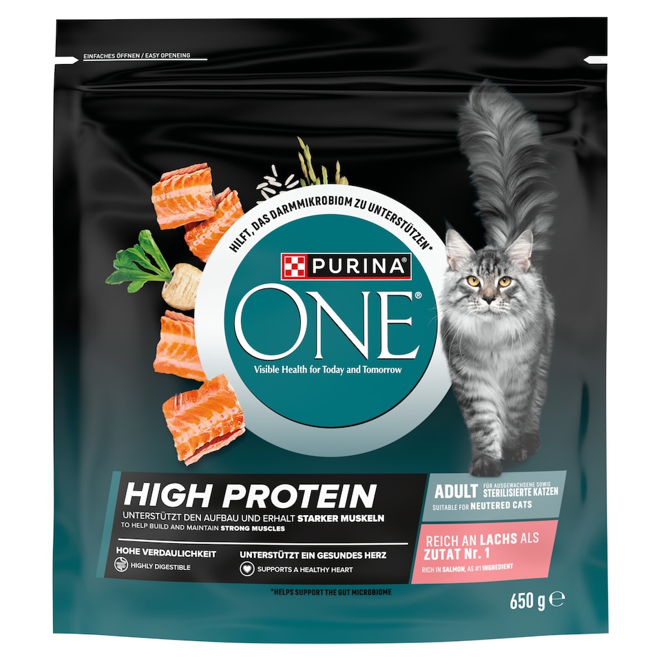 Purina One High Protein lazacban gazdag száraz macskaeledel 650 g