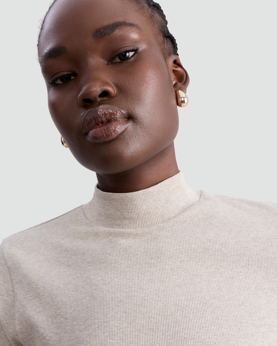 image 1 of F&F Cotton Rich High Neck Long Sleeved Top in Neutral
