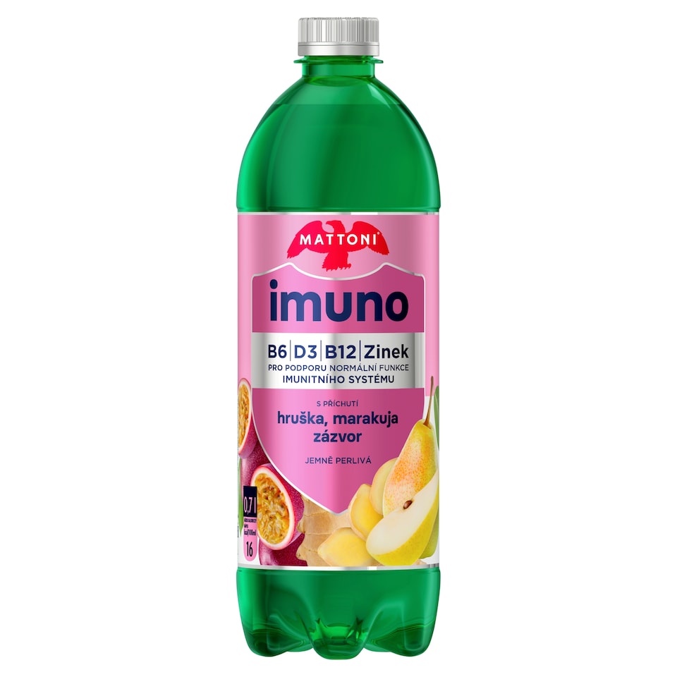 Mattoni Imuno s príchuťou hruška, marakuja, zázvor jemne perlivá 0,7 l