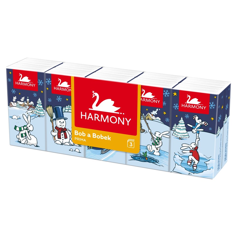 Harmony Bob a Bobek Soft Prima papierové vreckovky 3 vrstvy 10 x 10 ks