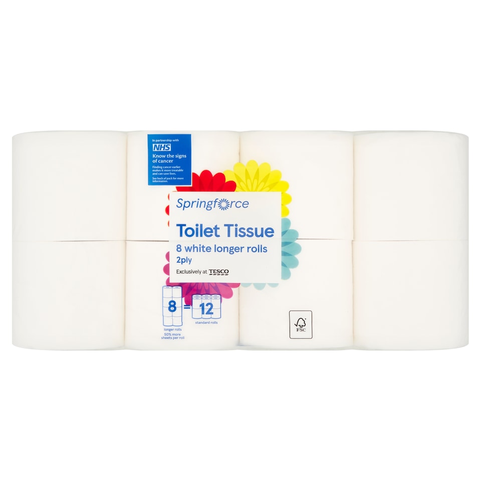 Springforce Toilet Tissue 8 White Longer Rolls