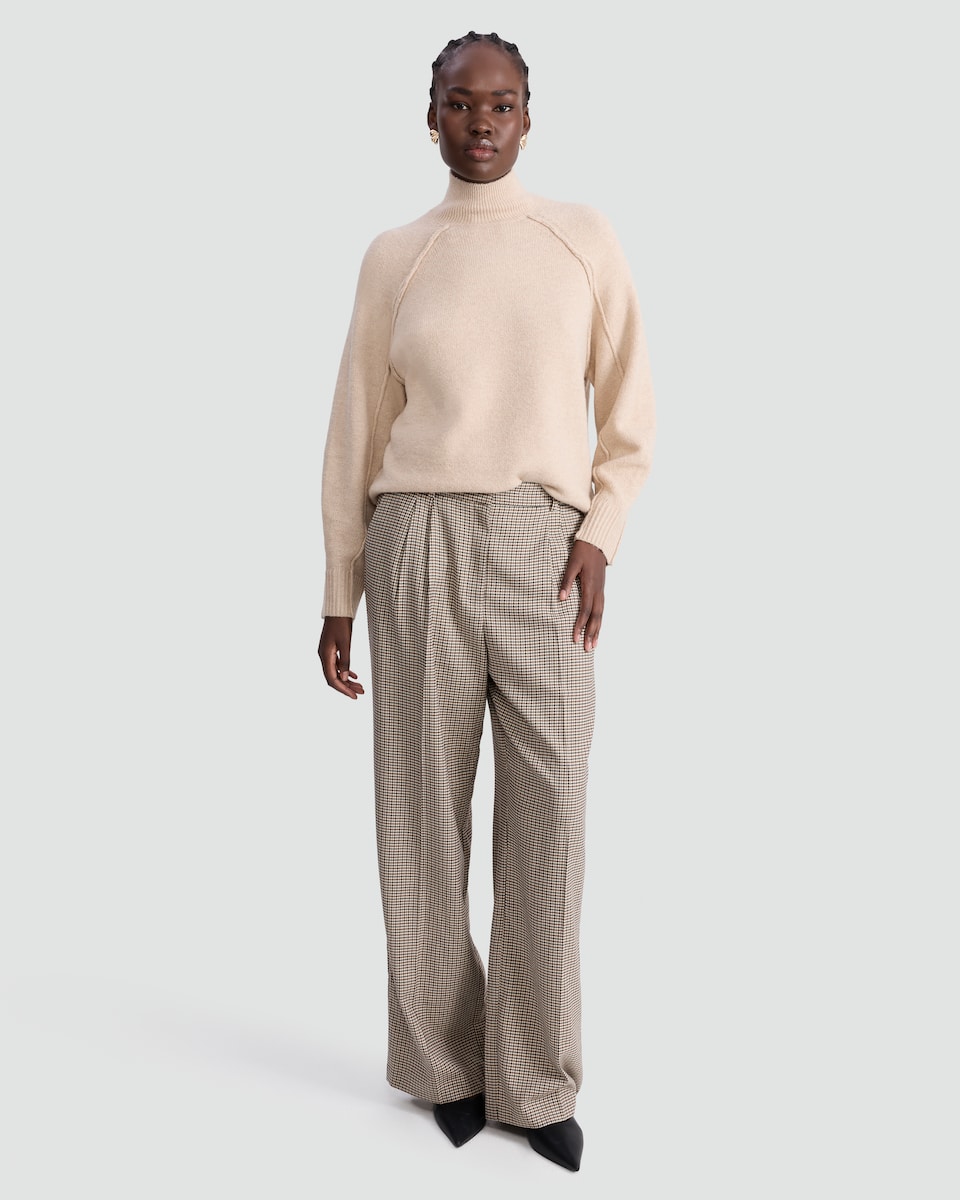 image 1 of The F&F Edit Checked Wide Leg Trousers in Brown