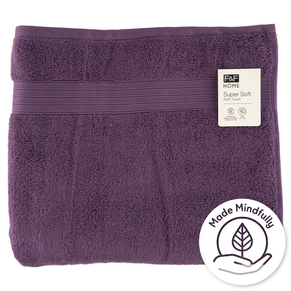 F&F Home Purple Supersoft Cotton Bath Towel 70 cm x 127 cm