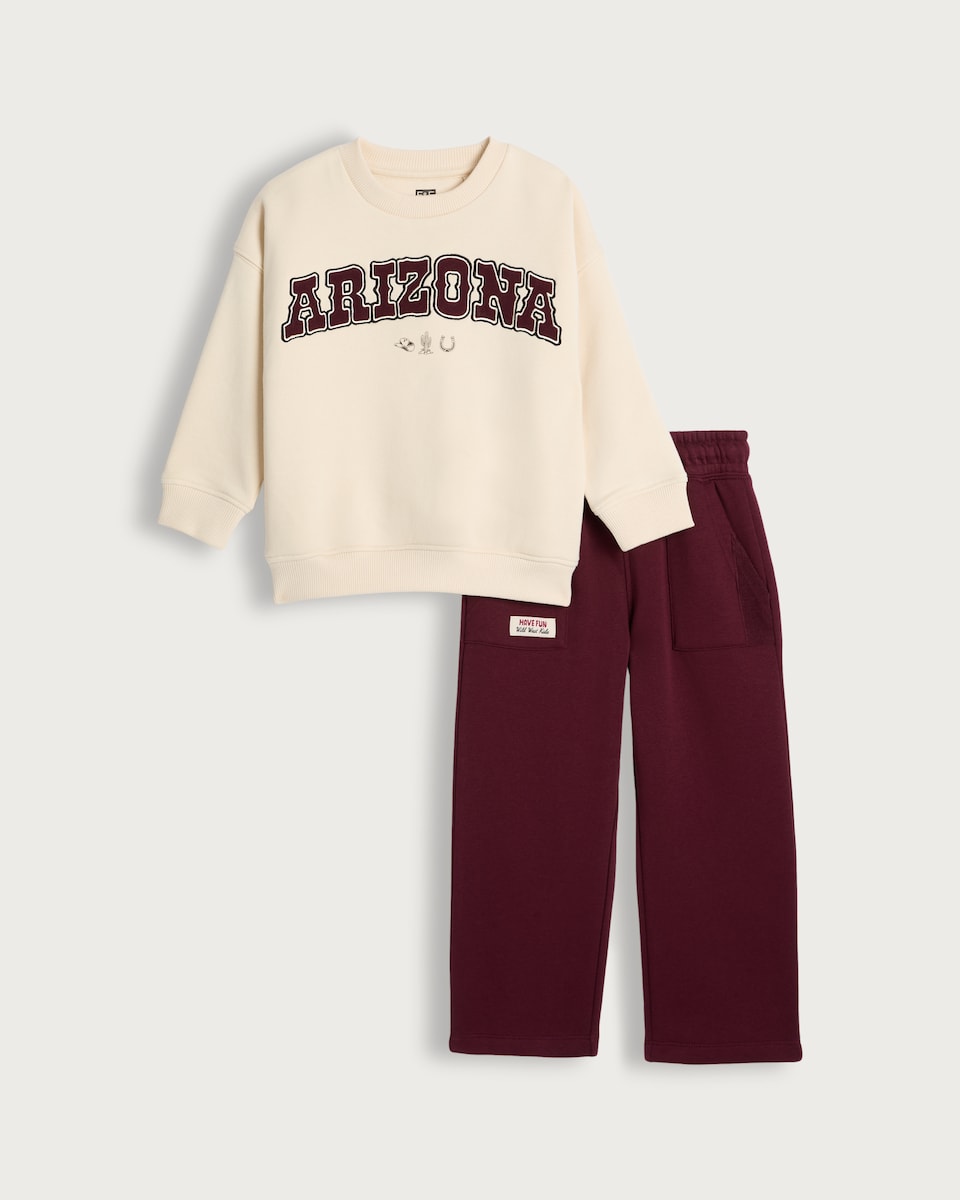 image 1 of F&F Boys 2-Piece Cotton Rich Arizona Sweatshirt and Joggers Set in Purple