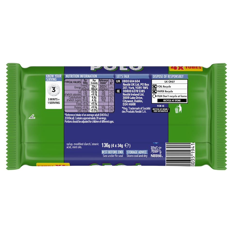 image 1 of Polo Original Mint Tube Multipack 34g 4 Pack