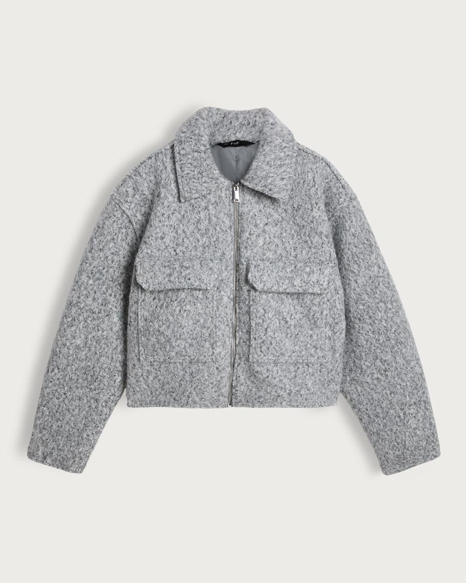 image 1 of F&F Textured Pocket Front Zip Up Jacket in Grey
