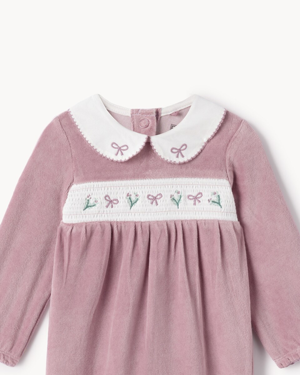 image 1 of F&F Baby Cotton Rich Embroidered Sleepsuit in Pink